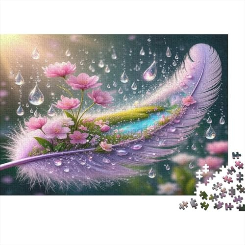 Puzzle Plume 1000 pièces 70x50cm Papier recyclé Adultes Fleur Rose Amusant Stimulant Cérébral Éducatif Jeu Décoration Murale Idée Cadeau