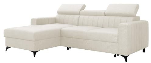Ecksofa Kiarge mit Bettkasten, Einstellbare Kopfstützen, Sofa mit Schlaffunktion, Polsterecke, L-Form Couch mit Bettfunktion, Eckcouch für Wohnzimmer, Wohnlandschaft (Flow 06 Seite: Links - LC+2r)