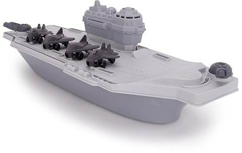 Toyland® Aircraft Carrier Toy Military Playset With 4 Detachable Fighter Jets - Grey Naval Warship Floating Water Toy - Pool & Bathtime Boat Toys - Age 3 Years+