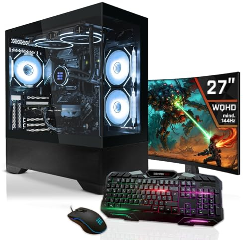 SYSTEMTREFF Gaming Komplett PC Set - Intel Core i9-12900K - RX 9070 16GB | Intel 8-Kern CPU bis 5.2 GHz, 32GB DDR5, 1TB M.2 NVMe SSD, AMD Grafik, Windows 11, 27 Zoll TFT Display, für Gaming