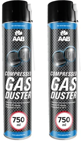 AAB Druckluft-Reiniger 2 x 750ml, Reinigung von Multimedia- und Bürogeräte, Tastatur, PC, Keyboard, Bildschirmen, Spielekonsolen, Kopierer, Air Duster, Luft-druck, PC Reinigung, Luftdruckspray