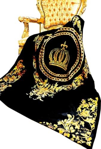 Harald Glööckler Luxus Wohndecke Pompöös by Casa Padrino Barock Chains & Crown Schwarz/Gold Glitzersteinen