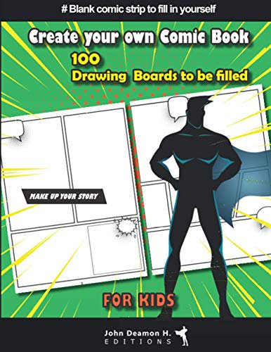 Create your own Comic Book for kids: v1-5 Make up your story | comic sketchbook for boys girls | 100 drawing boards | Large format | green