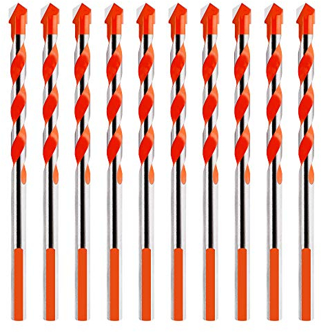10 Pezzi Punte da Trapano Set Professionali Trapano in Carburo per Porcellanato in Ceramica Calcestruzzo Muro di Mattoni Legno 6mm Arancia
