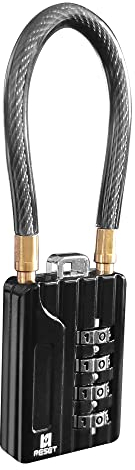 RESET-204 Candado de combinación de 4 dígitos con cable de acero de 10 cm - Ideal para taquillas, viajes, mochilas, maletas, cajas de herramientas - Paquete de 1