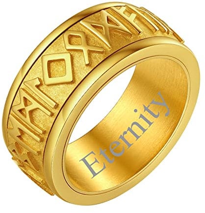 FindChic Stress Ring Herren Bandring drehbarer Spinner Fingerring Edelstahl Wikinger nordische Männer Anxiety Ring Meditationsring mit Gravur für Hochzeit Verlorbung Party, Gold, 62