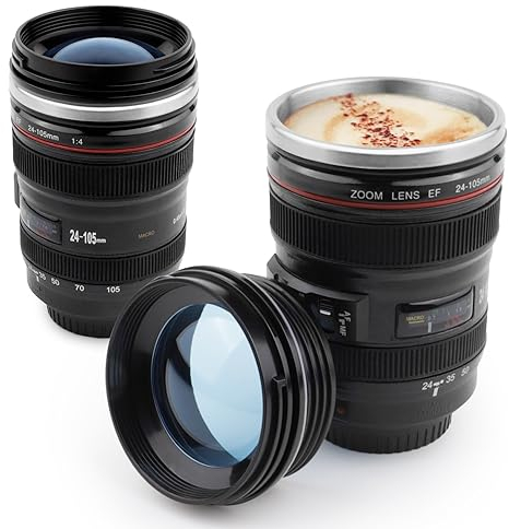 Tazza da Caffè con Obiettivo Camera Lens Tazza Viaggio Caffè Acciaio Inox Tazza Ufficio Mug Tazza Termica Macchina Fotografica Ottimo Regalo per gli Amici,Familiari e Appassionato di Fotografia
