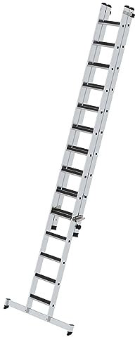 PROREGAL Stufen-Schiebeleiter 2-teilig mit nivello-Traverse und Clip-Step R13 1x14 + 1x10 | Leiter, Teleskopleiter, Trittleiter, Bockleiter, Sprossen-Doppelleiter