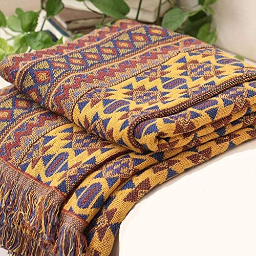 VANJOROY Boho sofadecke tagesdecken, Wohndecke Couchdecke Überwurf mit Fransen,100% handgewebte Doppelseitig Baumwolle für Sofaüberwurf,Sessel,Bett (130 x 180 cm)
