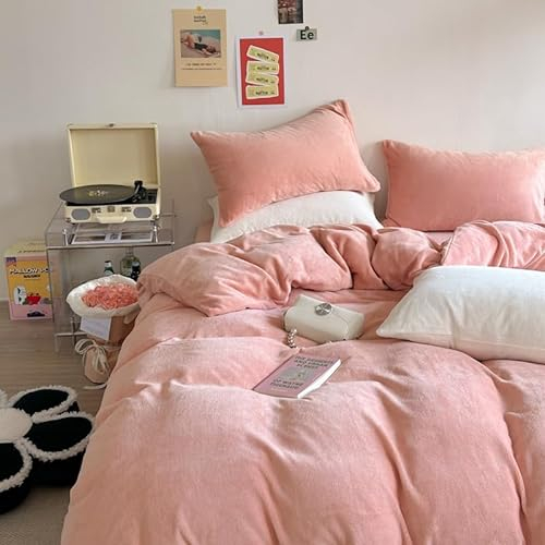 WUMIUER Flauschig Bettwäsche 200x200 cm 3tlg Set Rosa, Winter Biber Warm Bettbezug und 2 Kissenbezüge 80x80cm, Kuschelig Weich Cashmere Touch Flanell Fleece Bettdeckenbezug Bettdecke Cover