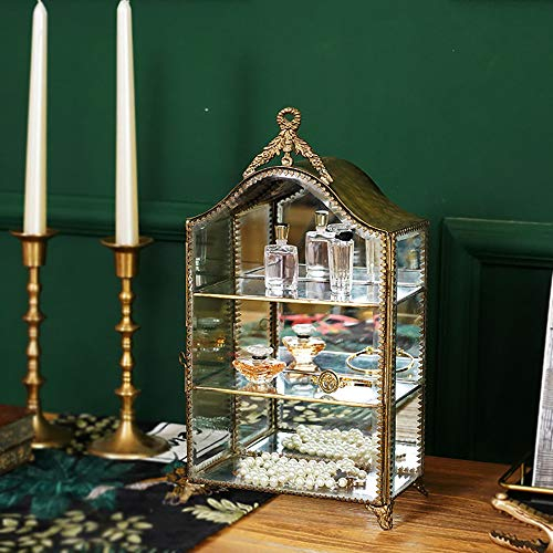 VELLOW Petits casiers de collection en verre exquis faits à la main Vintage en laiton miroir latéral bijoux vitrine décorations d'art intérieur