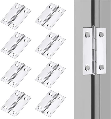 8Pcs 1.7in/44mm Door Hinges, Silver Stainless Steel Butt Door Hinge, Small Butt Hinges Door Hinge Fitting, Butt Hinges for Internal and External Doors Doors Windows Small Household Furniture