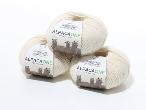 150 Gramm 100% Baby Alpaka Wolle 112m 4-4,5 Nadelstärke Nm 4/9 Strick-Häkel Garn Strickwolle, Farbe: Natur
