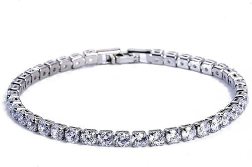 Generic PULABO Luxus 4mm Zirkonia Tennis Armbänder Iced Out Kette Kristall Hochzeit Armband für Frauen Männer Silber Armband Schmuck langlebig