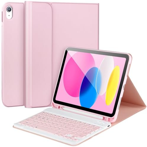 APHBZGE iPad 10th Generation Case with Keyboard,Keyboard Case for iPad 10th Gen 2022 10.9’’Keyboard for iPad 10th Gen with Pencil Holder,Detachable Bluetooth Keyboard Case for iPad 10.9 2022,Pink