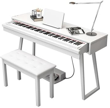 STEPHM 88 Key Full Size Digital Piano Hammer Action Weighted Keyboard Piao Electric Piano With Stand, Bench Support USB-MIDI Connecting For Beginner Professional (Color : White)
