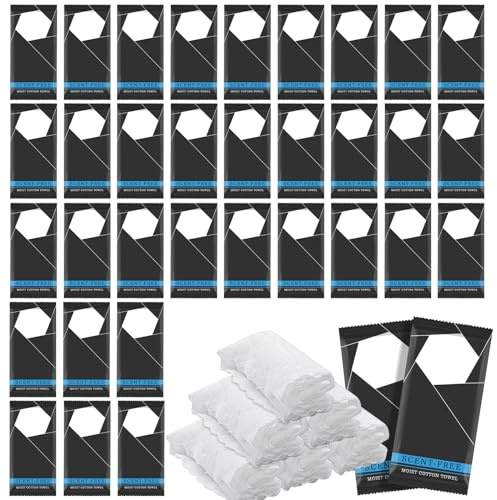 100 Pcs Moist Towel Bulk Moist Towelettes Individually Wrapped,White Towel Services,8.5''x8.5'' Unscented Wet Hand Towels,Disposable Refreshment Pre Moistened Towels for Travel Camping Sport Spa Party