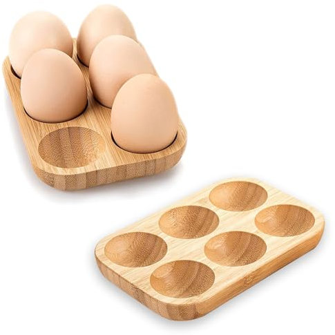 Jadin Hueveras para Frigorífico, 2 Piezas Organizador Huevos Nevera, Bandejas de Huevos de Madera con Capacidad para 12 Huevos, Adecuado para Frigoríficos y Mesas de Comedor, Largo x Ancho: 15 x 10 cm