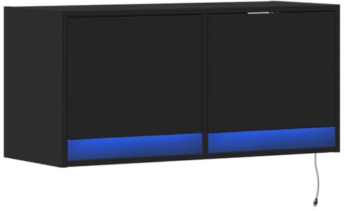 vidaXL TV Wall Cabinet, Black Engineered Wood - LED Ambience, Floating TV Unit with Drawers, Space-Saving Media Storage Solution - 80x31x38cm