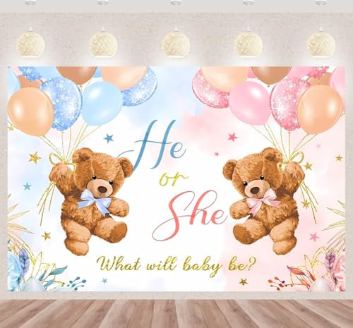 Rosa y Azul Revelación de Género Decoraciones de Fiesta She Or He Telón de Fondo Revelación de Género Banner de Fieste Anuncio de Embarazo Fotografía Fondo para Baby Shower Fiesta' 180 x 120cm (D)