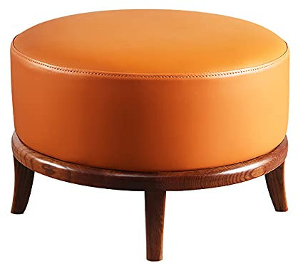 Ruhfußhocker, Multifunktionssitz, Premium-Ottomane, Fußstütze mit Massivholzbeinen, moderner Ledersofa-Hocker für Wohnzimmer, rund, Orange, 50 x 50 x 32 cm