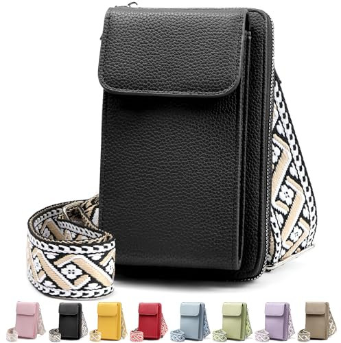 DBPBToU Klein Handytasche zum Umhängen, PU Leder Kleine Umhängetasche Damen, Handy Tasche zum Umhängen verstellbarer Riemen unter, Handy Schultertasche ür Handy unter 7 Zoll (Schwarz)