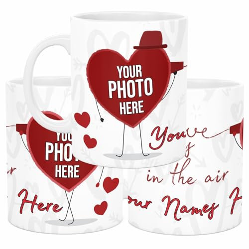 lepni.me Personalised Mug with Your Own Name Photo Text or Initial | Custom Ceramic Cup for Coffee Tea | Birthday Gift with Heart (Hearts Story)