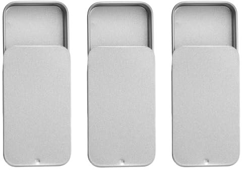Apausvcm 3 Pcs Small Tin Containers, Mini Metal Slide Top Tins BoxPush-Pull Tin Containers Small Storage Container Kit with Lid for Wedding Jewelry Lip Balm Cosmetic Organizer (Sliver)