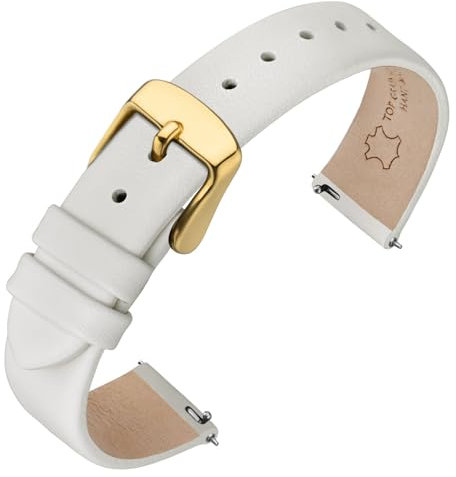 ANNEFIT Watch Straps for Men Women, Top Grain Leather Watch Band with Quick Release, Band Width 12mm with Gold Buckle (White)
