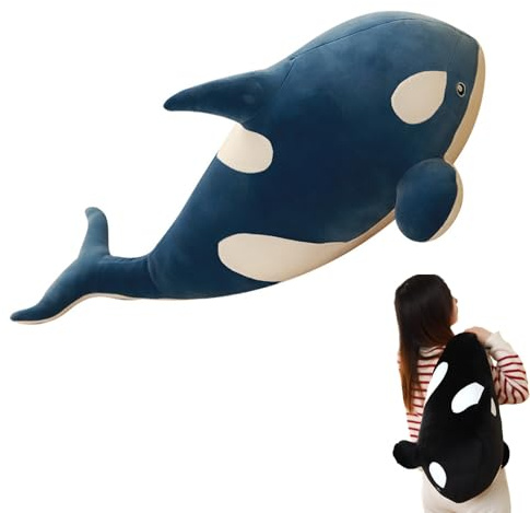 AQCQDQ Wal Kuscheltier Großer Schwertwal‌ Plüschtier, Orca Kuscheltier Meerestiere Stofftier Plush Spielzeug Umarmungskissen Geschenk Für Kinder (60 cm,Blau)