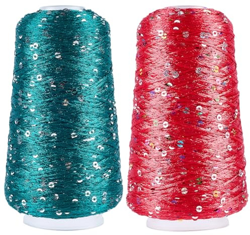 CABODYALS 1000M 2 Colori Paillettes Scintillanti colonneto Accessori Metallico Poliestere Glitter Paillettes Filo Mano Ago Spago con Bobina per Cucire Fai Da Te Artigianato Maglia Uncinetto Vestiti De