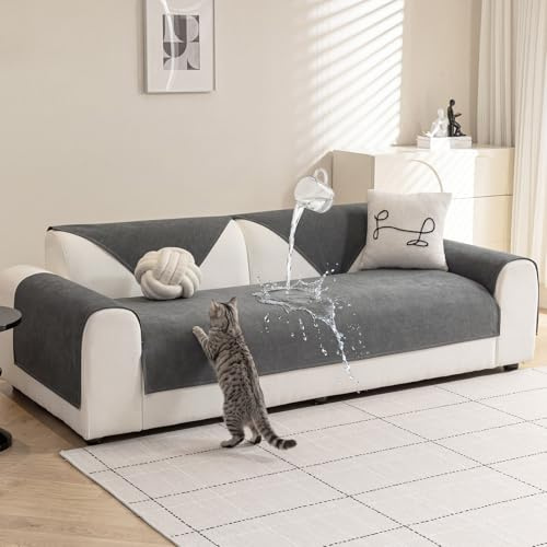 Warmstar Sofa Überzug Wasserdicht Chenille Couch Überzug,Kratzfest Hund Katze Sofabezug,Sofaschoner Rutschfester Sofa Cover 2 3 4 Sitzer für U Form L Form Sektionssofa (Dunkelgrau, 90 * 160cm)