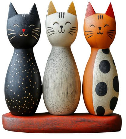 LUMIREX Katze Figur Deko Wohnzimmer, 2D Flache Holzfiguren, Katzendeko Holz | Katzen Figuren Deko Holz, Dekofiguren Wohnzimmer Bücherregal Büro Schreibtisch Schlafzimmer, Geschenk für Katzenliebhaber