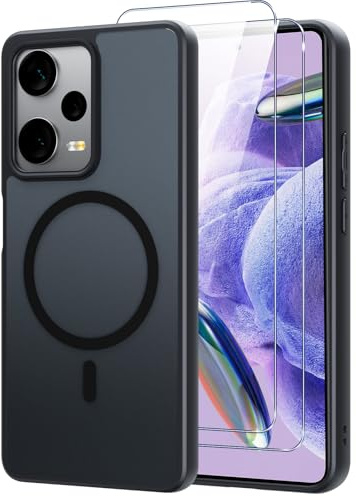 Pnakqil Magnetica Cover per Xiaomi Redmi Note 12 Pro 5G Custodia e 2 Pellicole in Vetro Temperato, [Compatibile con MagSafe], Traslucida Opaca Posteriore Sottile Antiurto Protettiva Case,Nero