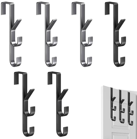 Crochets de porte en métal, set de 6 (3 noirs, 3 gris), porte-habits pratique pour suspendre manteaux, écharpes et serviettes, installation facile sans perçage, compatible avec portes jusqu'à 4,2