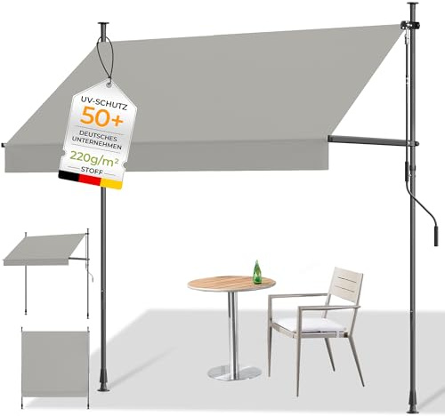 HOMEDEMO Klemmmarkise mit Einstellbare Handkurbel, Balkonmarkise ohne Bohren, Markise Sonnenschutz, UV-beständig & höhenverstellbar für Outdoor, Terrasse, Balkon, Garten, Hellgrau, 150 x 125 cm