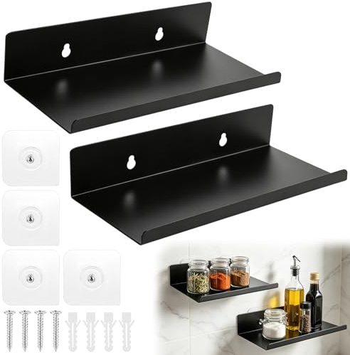 xinyids 2 Stück Wandregal, 20cm Wandregal Schwarz Schweberegal, Bücherregal Wand, Kleine Wandregale, Bilderleiste Schwarz, Home Decoration Wall Shelf für Wohnzimmer, Küche, Schlafzimmer, Büro