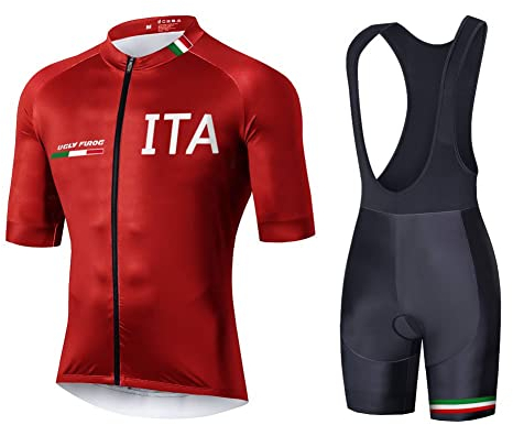 UGLY FROG Herren Australia Flag Stripe Sport & Freizeit MTB Fahrradbekleidung Radtrikot Set with Trägerhosen