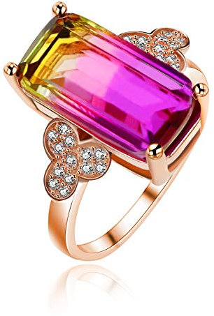 Uloveido Platz Lila Turmalin Stein Ringe Rose Gold Überzogene Aussage Ringe für Frauen Mädchen Jahrestag Schmuck Geschenk RJ400