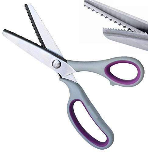 JISTL Zickzackschere für Stoff, ultra scharf, Linkshänder, Edelstahlgriff, professionelle Schneiderschere, Nähschere, Zick-Zack-Schere (Beige und Violett)