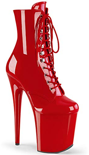 Pleaser Damen FLAMINGO-1020 Plateau High Heels Stiefelette Lack Rot 35 EU
