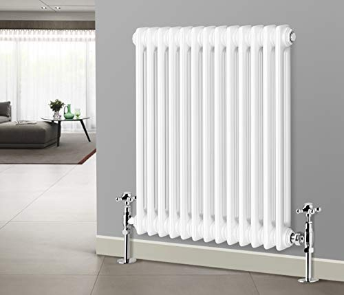NRG 600 X 605 mm Gloss White 2 Column Radiators Horizontal Central Heating Cast Iron Rads for Bathroom Living Room and Kitchen