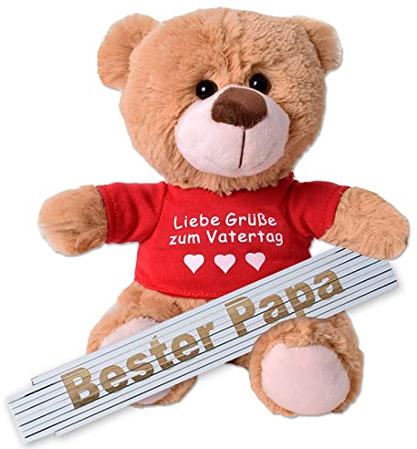 TE-Trend Männertagsgeschenk Zollstock Vatertag Lasergravur Bester Papa Geschenk Meterstab 2m weiß mit Teddybär 25cm mit Spruch Shirt Mehrfarbig