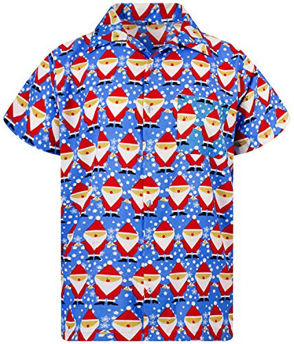 King Kameha Funky-Hawaii-Hemd, Weihnachten, Herren, Kurzarm, Christmas-Santa-Allover, Blau, 5XL