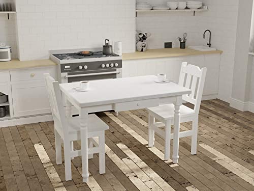 Magnetic Mobel Esstisch mit Schublade Küchentisch Tisch Restaurant Massiv Holz Weiß (50x90 cm)