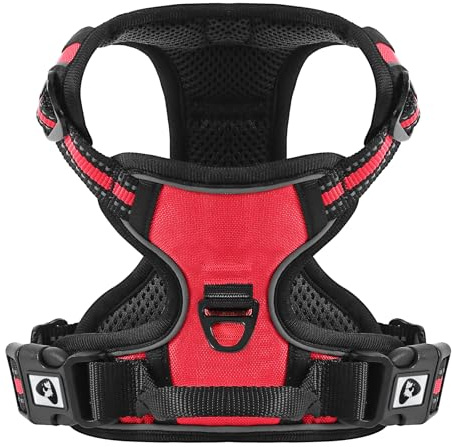 Belababy Dog Harness Small Medium Large No Pull, Adjustable Reflective Front Clip Dog Harness with Easy Control Handle, 2 Metal Rings for Training or Walking, Red S