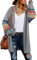 AlvaQ Women's Cardigans Long Sleeve Open Front Rainbow Striped Color Block Loose Casual Womens Oversized Cardigan Ladies Long Lightweight Knit Outwear Coat Jacket Sweaters Grey 2XL UK 20 22