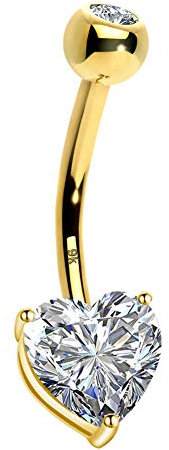 OUFER 14G Piercing Nombril Or 9ct carats AAA+ Cœur CZ Zircone Cubique 1.6mm Bijoux de Corps pour Femme