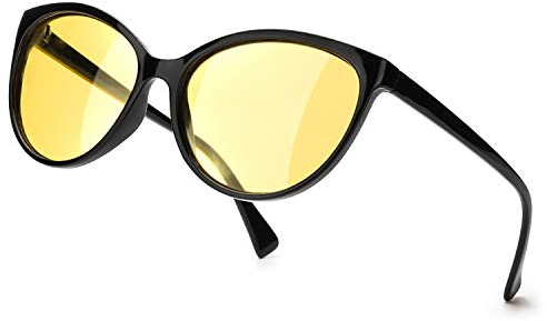 TJUTR Polarisierte Nachtfahrtbrille Damen, HD-Nachtsichtbrillen Reduzieren Blendung UV-Schutz Nachtbrillen (Schwarz/Gelb Nachtsichtbrille)