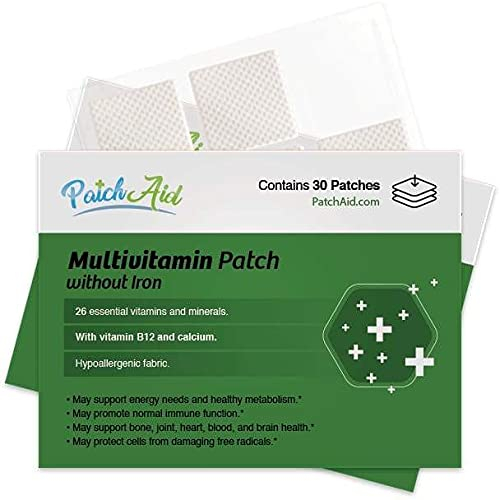 Patch Aid Multivitamin Without Iron - 30 Daily Topical Patches. 100% Natural & Vegan. Allergy & Filler Free. High Absorption and More bioavailable. Suitable for Sensitive stomachs & bariatric.